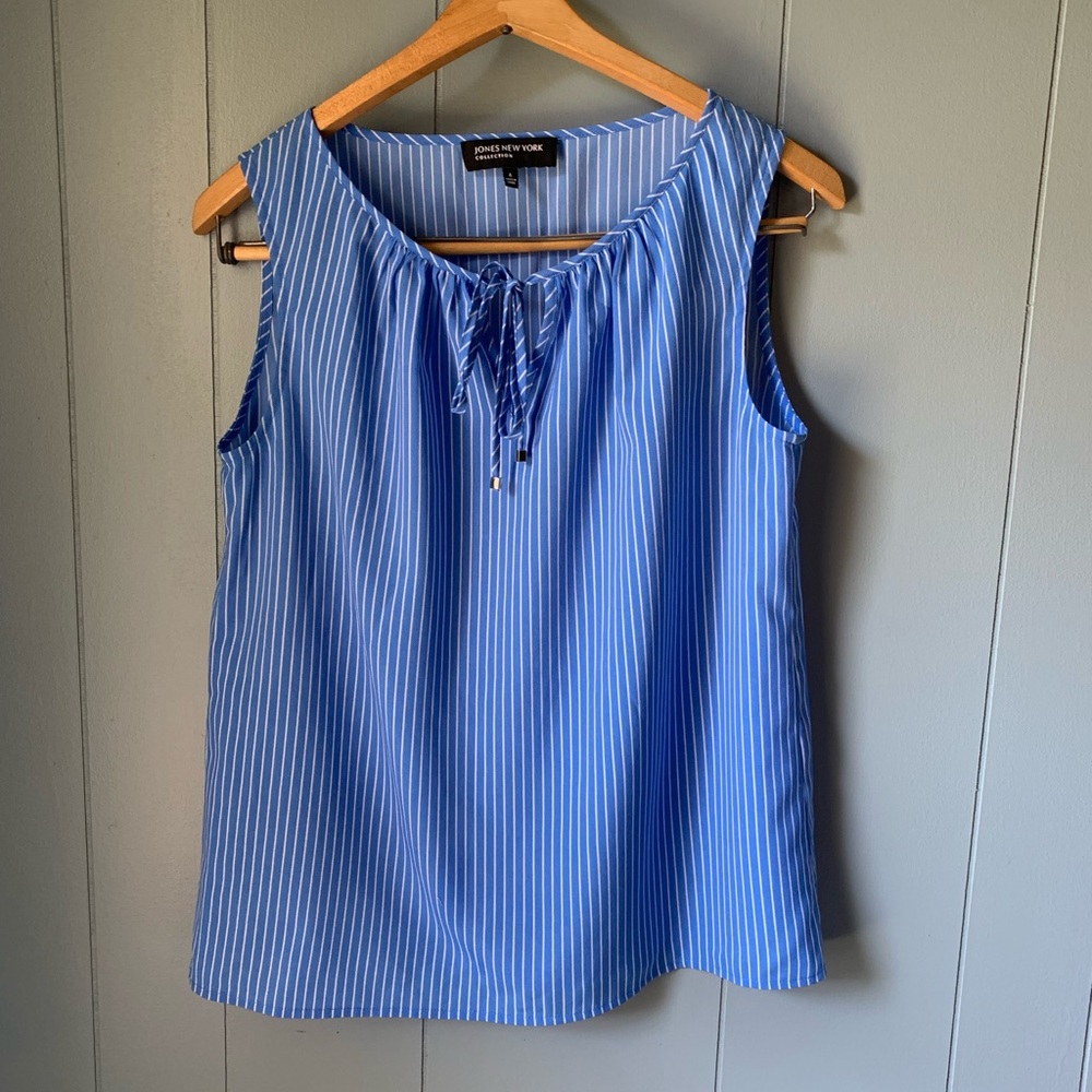 🖤3/$10 Sleeveless blue blouse with pinstripes